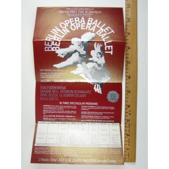 Berlin Opera Ballet Flyer ONLY NYC Lincoln Center Valery Galina Panov Evdokimova - Picture 1 of 1